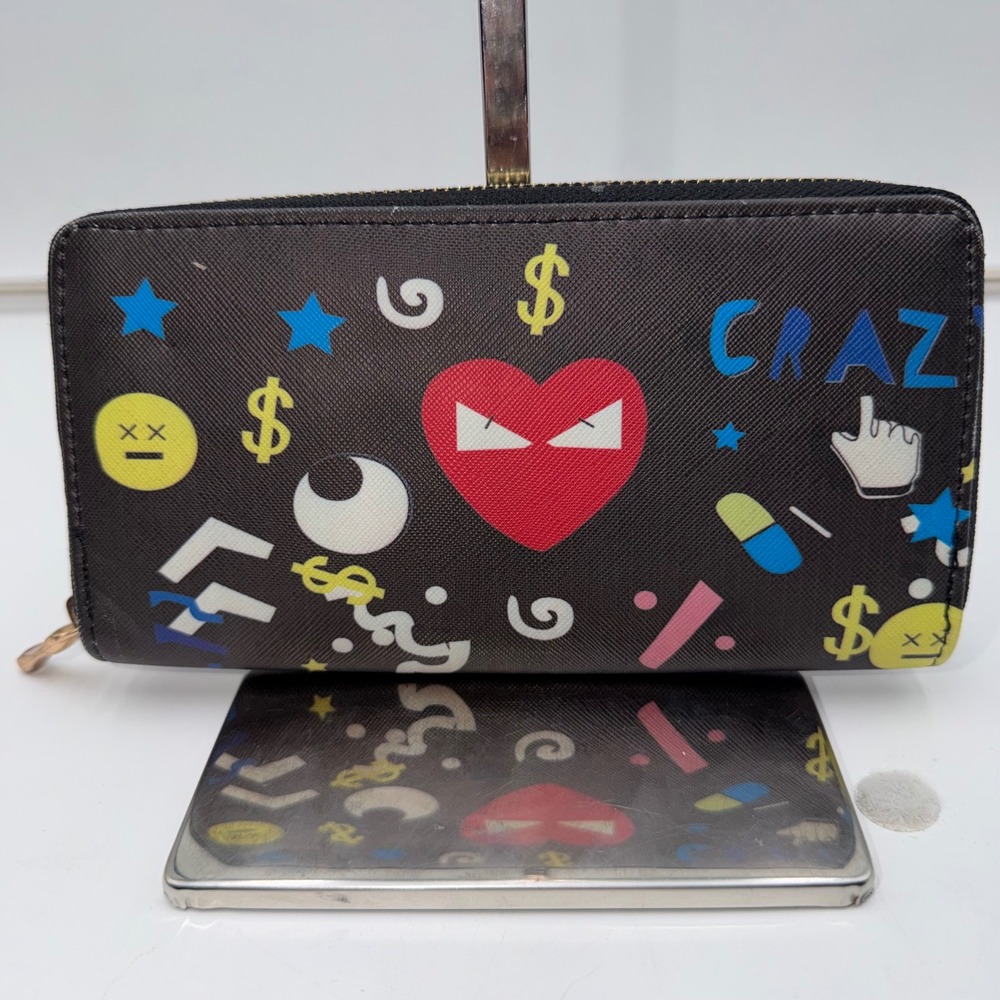 Heimish Atlantic Fashion Graphic Heart Dollar Sign Zip Around Wallet Black